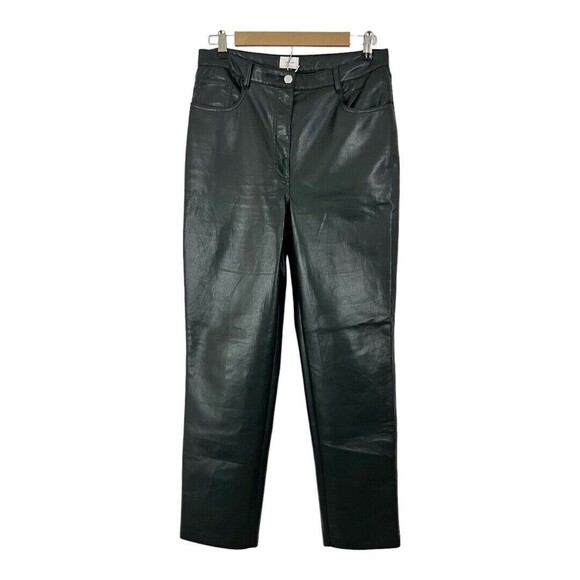 Aritzia Wilfred Womens Size 12 Dark Green Faux Leather Straight Leg Pants - Picture 1 of 4